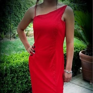 Red off the shoulder dress!